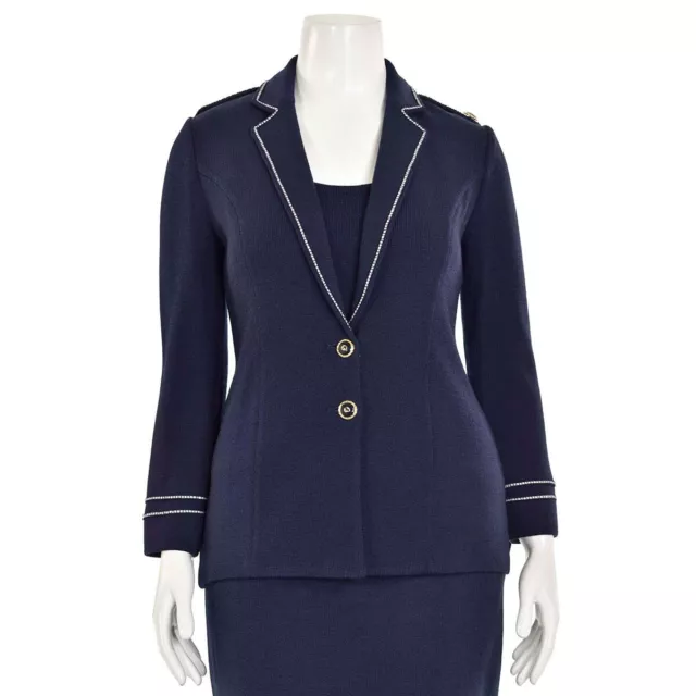 St. John Collection Navy Blue Santana Knit Jacket Blazer w/ White Trim sz 2