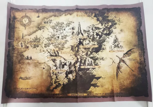 NEW Dark Souls II 2 Collector's Edition Authentic Cloth Game Map 16.5 x  11.7