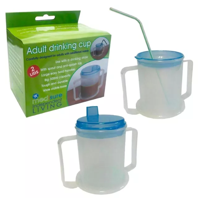 Adult Drinking Cup  with X  2 Multi-functional lids, 2 handles Wide stable base