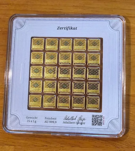 Geiger GOLD Bars - 25 x 1 Gram Multi-card Pack .9999 Pure