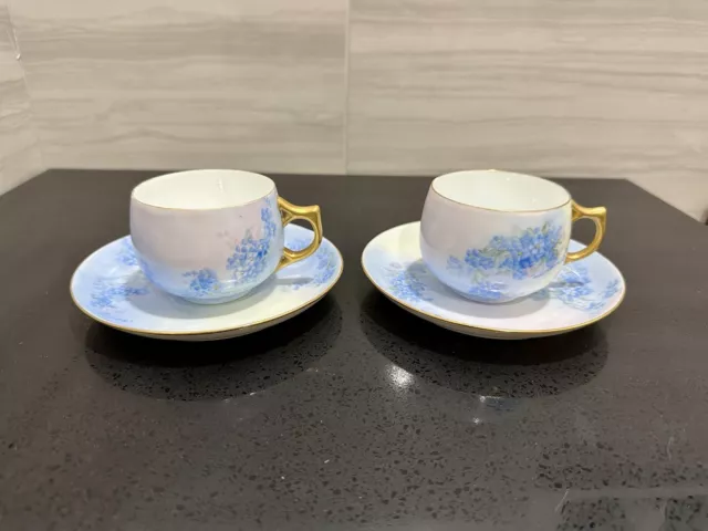 Antique Rosenthal Porcelain Hand Painted Floral Tea Cups And Saucers Bavaria