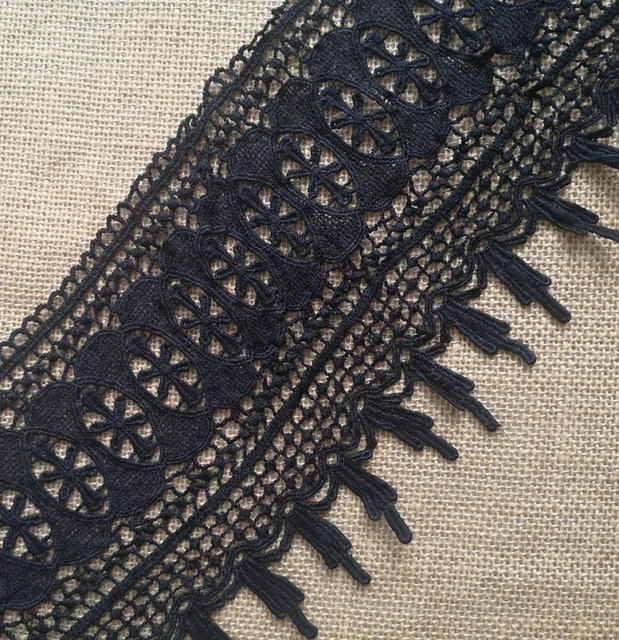 4.5 Yards 6" Wide Rayon Venise Victorian Floral Lace Black s0339
