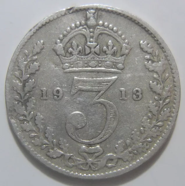 3d 1913 GEORGE V COIN 925 STERLING SILVER THREE PENCE THREEPENNY PIECE
