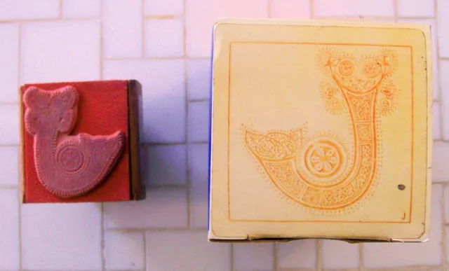 Vintage Celtic Monogram Stamp J Wood Handle Made in California Carmel USA