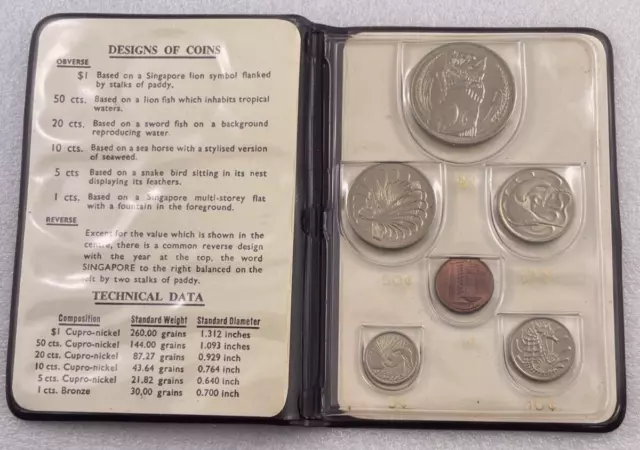 1969 Singapore 6 Coin Uncirculated Mint Set - Black Wallet -