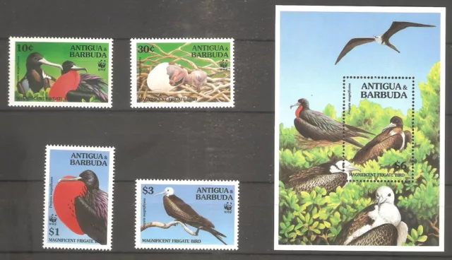 Vögel WWF 1994 Antigua Barbuda 2096/2099 + Block 308 postfrisch