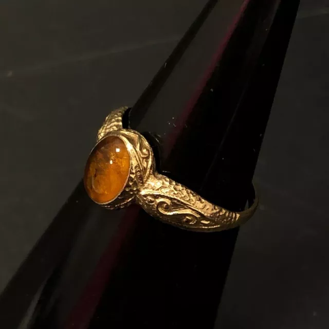 9CT GOLD AMBER Stone Ring Size P Hallmarked 2.12g Fine Jewellery RMF06 ...