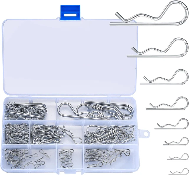 100 R Clips Spring Lynch Hitch Cotter Pin Assortment Zinc Plated Steel Tractor