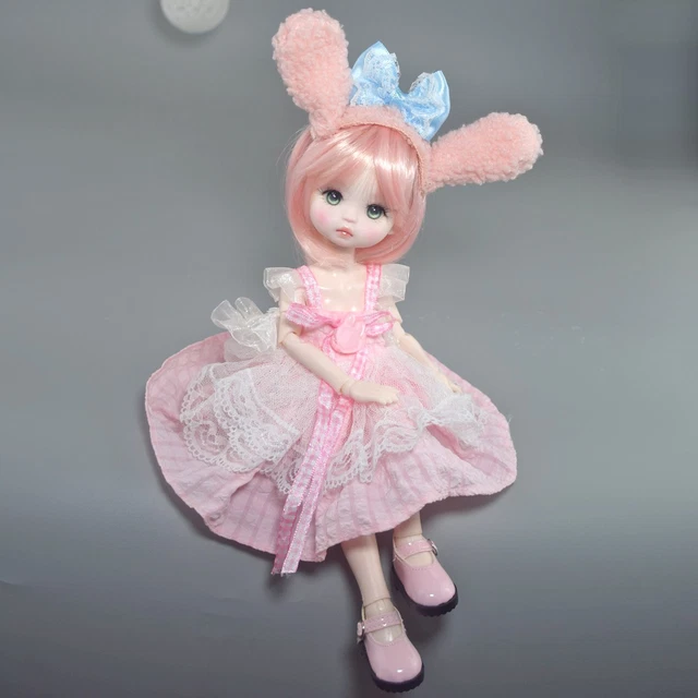 POUPÉE BJD 30CM 12inch Avec Yeux Verts Changeables Cheveux Courts Roses Perruque EUR 58,56 - FR