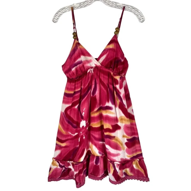 Derek Heart Top Women's Size Small Pink White Boho Tropical V Neck Empire Waist
