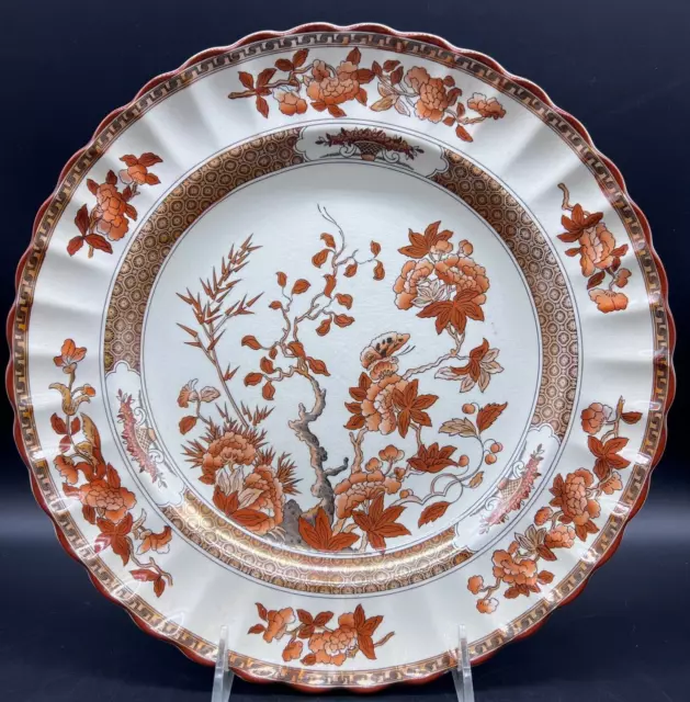 Vintage Spode Indian Tree Orange Rust 10-3/8" Scalloped Dinner Plate Red Trim