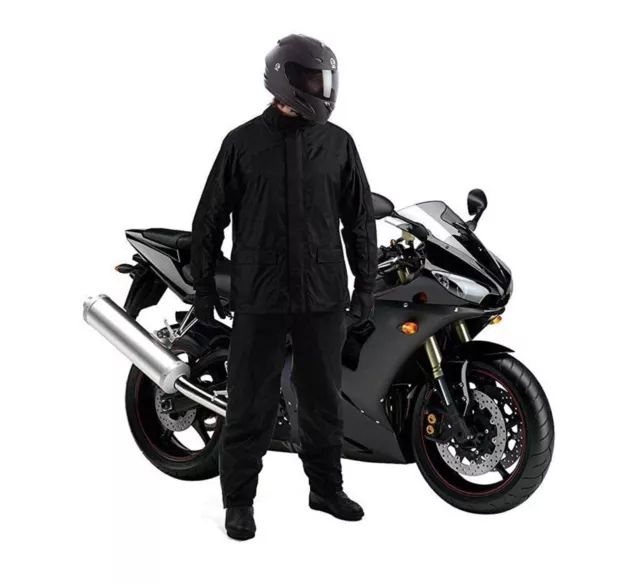 Waterproof Pluie Costume Avec Capuche & Sac Transport Noir pour Motards Free