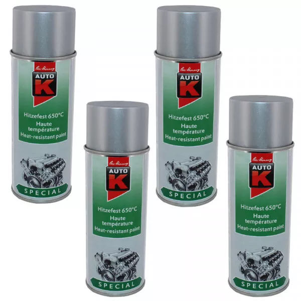 Lot de 4 bombes de peinture haute température - gris argent - Auto-K - 400 ml