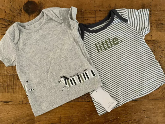 Baby Boy Girl Neutral 0-3 months MOTHERCARE 2 Grey T-shirts Zebra BNWT NEW