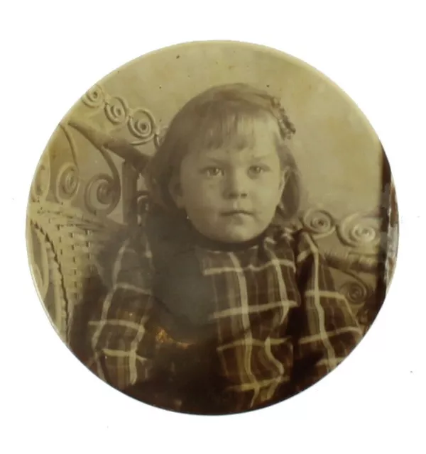 Antik Viktorianisch Trauer Zelluloid Anstecknadel Hinten Kind Little Girl Selten