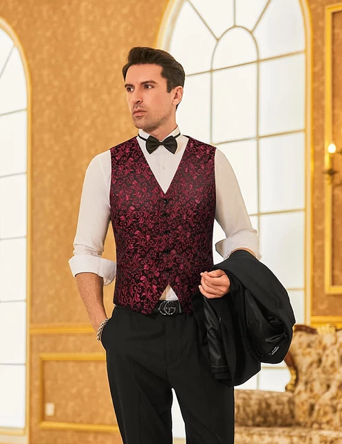 COOFANDY Mens Paisley Dress Suit Vest Floral Victorian Slim Fit Tuxedo Waistcoat 3