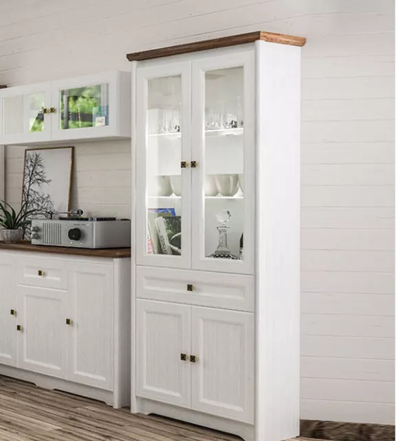 Vetrina stand ""Tiwoli"" vetrina in vetro 90 cm bianco pulito rovere sterling MDF