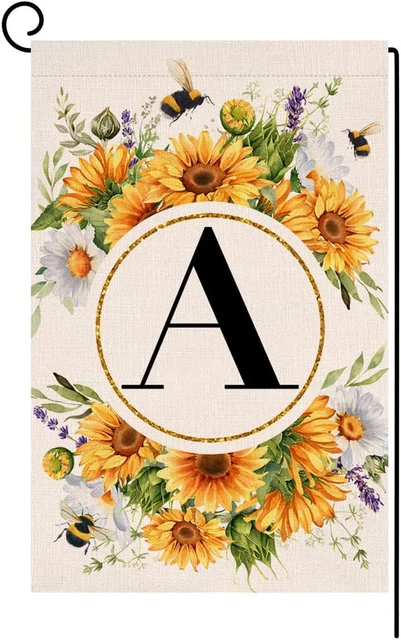 Monogram Letter a Garden Flag Summer Sunflower 12X18 Vertical Double Sided Sprin