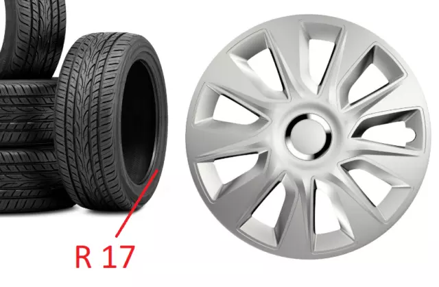 Set Universale Di 4 Copriruote 17" Coprimozzo Argento Non Nero 17 Pollici