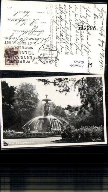 672525,Foto Ak Graz Stadtparkbrunnen Springbrunnen pub Fritz Gratl 164