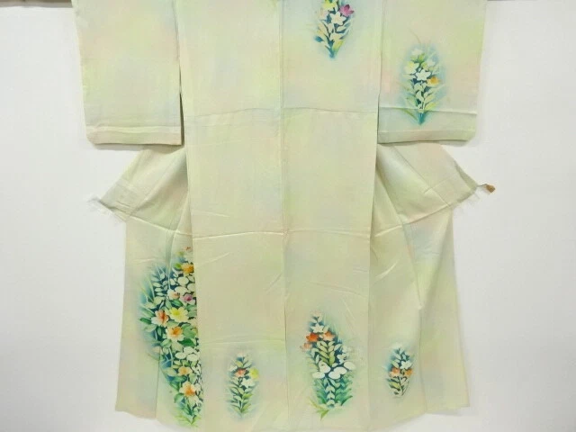 41693# Japanese Kimono / Antique Hitoe Kimono / Floral Plants