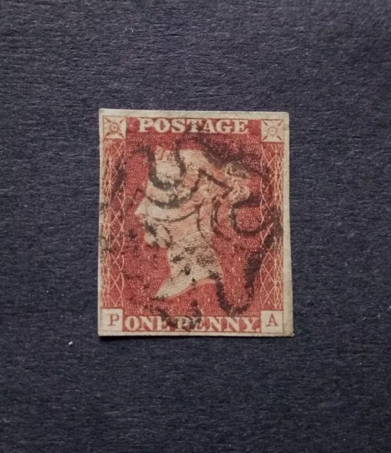 QV 1841 1d red-brown, letters P & A, used, black Maltese cross