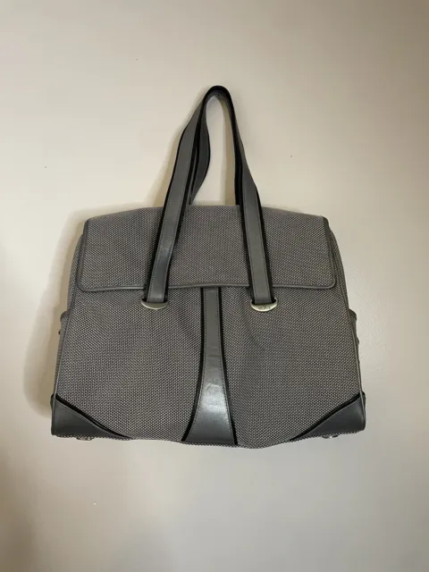Tumi Flap Tote Elements Collection Laptop Gray Leather Nylon Purse Bag