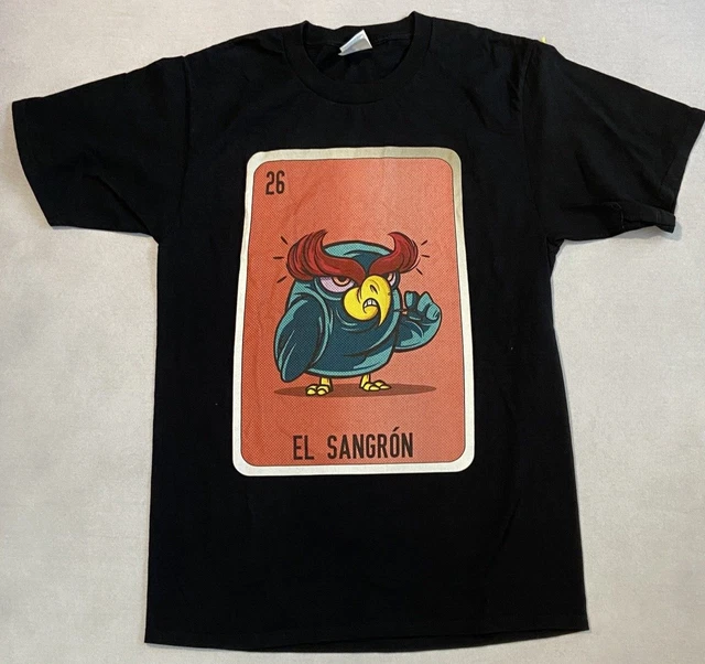 El Sangron Loteria Mexican Bingo Card T shirt Size Small Graphic Angry Bird