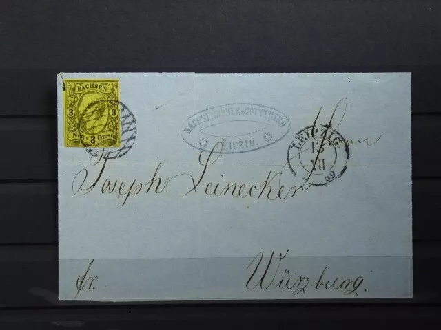 (B-242) AD Sachsen Mi. 11 EF auf Beleg gestempelt Leipzig 13.07.1859