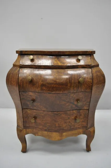 Vtg Miniature Italian Burl Olive Wood French Louis XV Style Bombe Commode Chest 2
