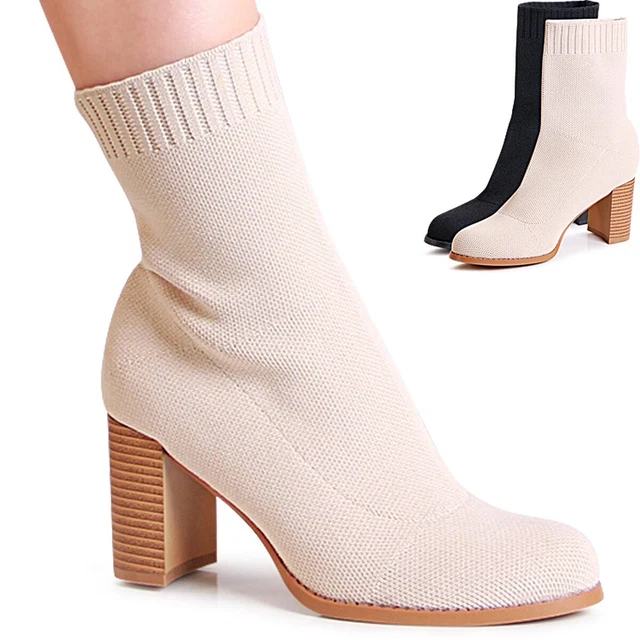 Chaussures Femme Tricot Bottines Escarpins Moitié Bottes Bottines Cheville Waden