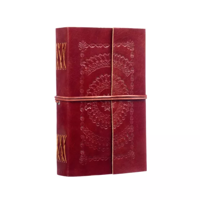 Embossed Leather Journal, 125 Unlined Recycled Paper Pages Blank Notebook Diary