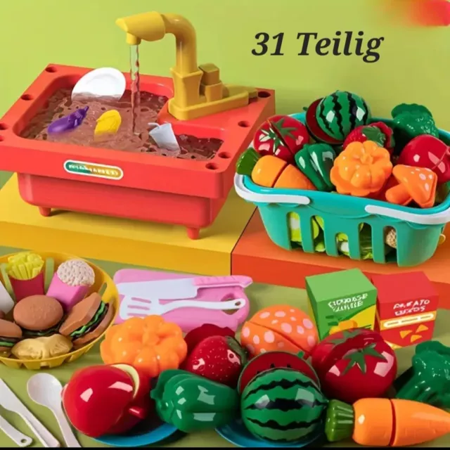 👧 31-tlg. Lebensmittel Set Kinder Outdoor Spielküche Matschküche Zubehör...