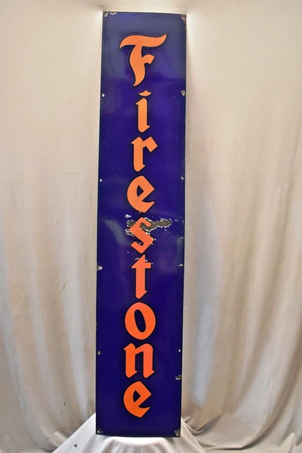 Vintage Firestone Tires Pneumatici Firmare Porcellana Smalto Pubblicità Blu &