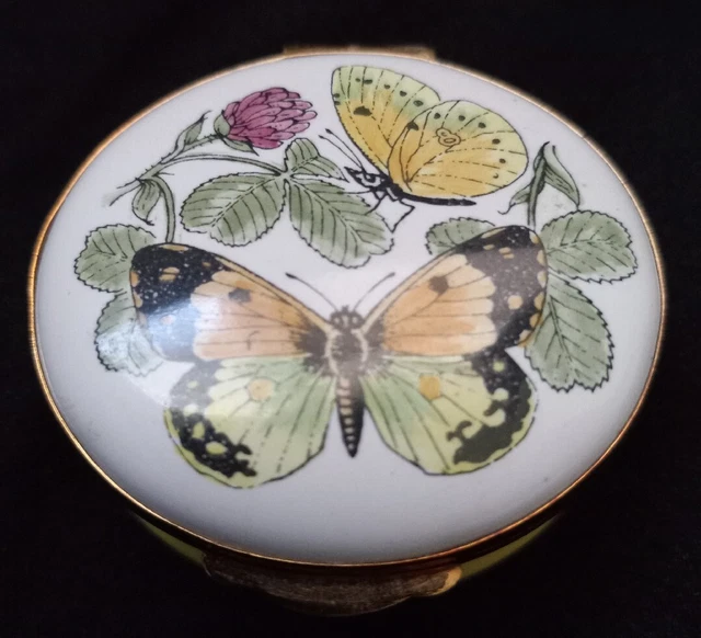 Crummles & Co England Vintage Butterflies and Clover Trinket Box 1 3/4"