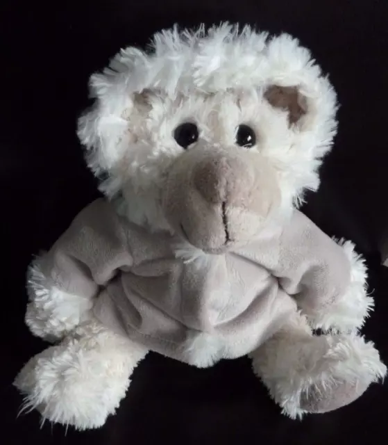 V9. DOUDOU PELUCHE LA GALLERIA OURS BLANC MANTEAU GRIS 20 cm assis  EXCELL. ETAT