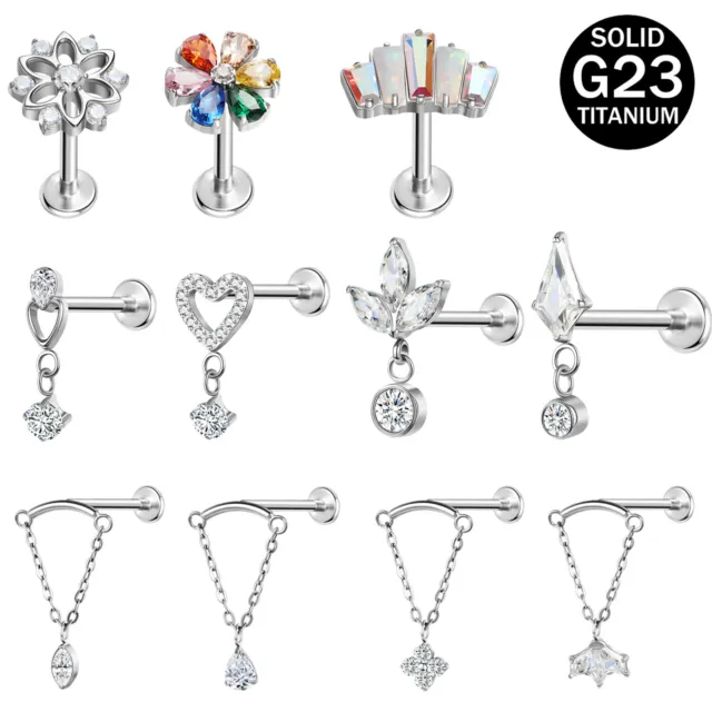 16G Titanium Steel Labret Lip Studs CZ Crystal Monroe Helix Ear Piercing Jewelry