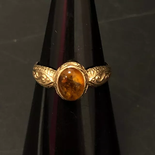 9CT GOLD AMBER Stone Ring Size P Hallmarked 2.12g Fine Jewellery RMF06 ...
