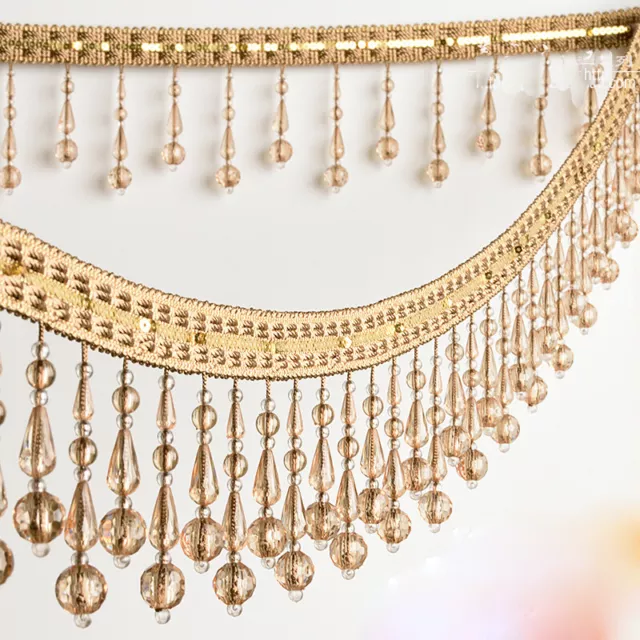 1M Crystal Beaded Tassel Lace Trim Fringe Upholstery Curtain Lampshade Trimming