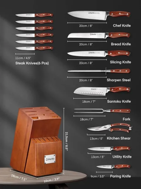 D.Perlla Kitchen Knife, 16 Piece Stainless Steel Kitchen Knife Set with Wooden 2