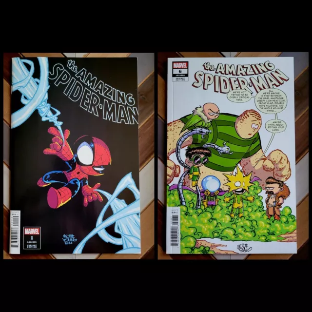 AMAZING SPIDER-MAN #1, 6 Set of 2 (Marvel 2022) HIGH GRADE Skottie Young Variant