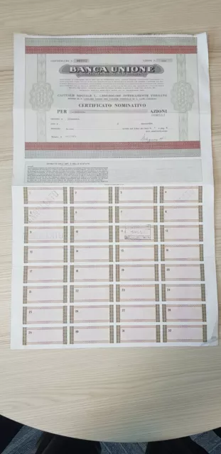 Certificato Nominativo BANCA UNIONE, INTERBANCA AZIONI B, DEL 1974