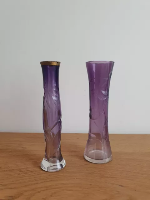 Ludwig Moser Und Söhne, 2 Vases Soliflores , Fleur, Verre , Fin XIX°.