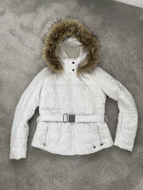 Poivre Blanc Ski Jacket Women Size M 10/12 With Belt Hood RRP £350
