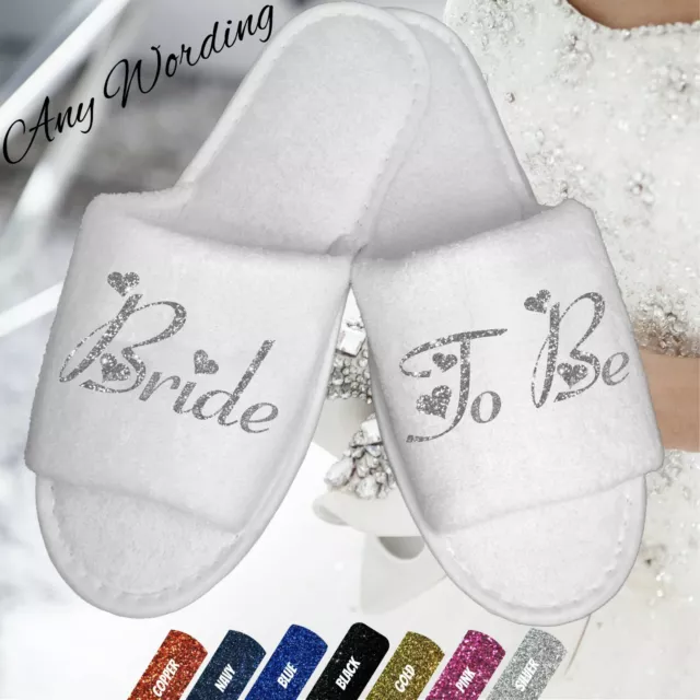 Bridal Spa Slippers Hearts Personalised Glitter Bridesmaid White Wedding Bride