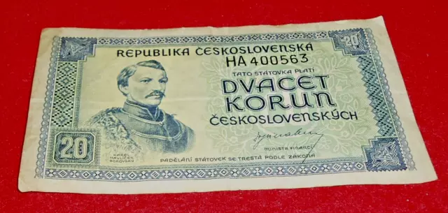 Czechoslovakia banknote - 20 dvacet korun - year 1945 - Karel Havlicek Borovsky