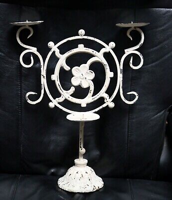 Vintage Heavy Cast Iron Candelabra Double Arm Candle Holder 18" tall