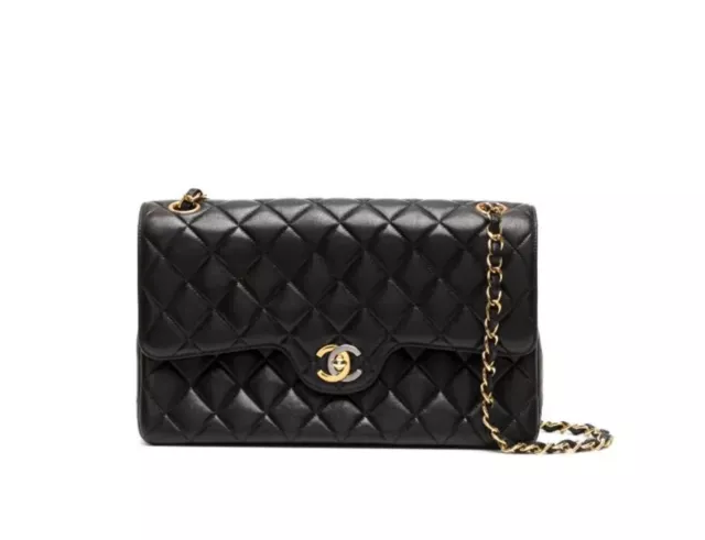 Chanel Vintage Classic Double Flap Bag Quilted Lambskin Medium Black