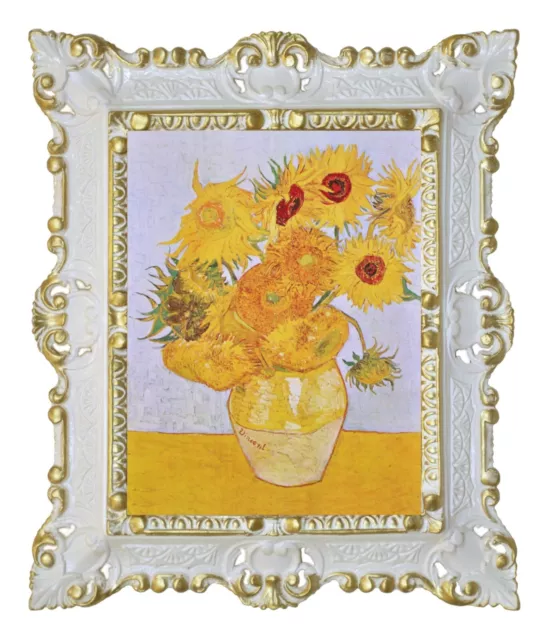 Stampa Su Carta Telata Quadro Vincent Van Gogh I Girasoli  Cornice Barocca 45X37