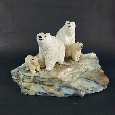 Vintage Natural Stone Hand Carving Polar Bear Fetish Sculpture